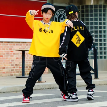 Bērniem Streetwear Tērpiem Hip Hop Apģērbu Lielizmēra Sporta Krekls Topi Kravas Jogger Bikses Meitene, Zēns, Džeza Deju Tērpu Apģērbs
