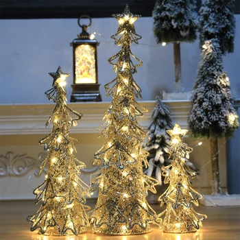 Mākslīgās Ziemassvētku Koks ar Led Gaismas Dekoratīvie Metāla Statuetes Amatniecības Piegādes
