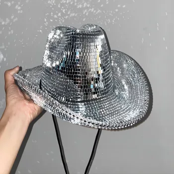 Disco Mozaīkas Bumbu Kovboju Cepure, Roku darbs Custom Spoguļu Stikla Kovboju Cepure, kas Piemērota Puses Vākšana Parādīt Rave Modes Cepure