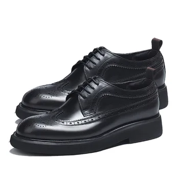LIHUAMAO Vecā stila Īstas ādas brogue Oxford kurpes vīriešiem mežģīnes up platformas bieza zole biznesa ikdienas ādas kleita, kurpes